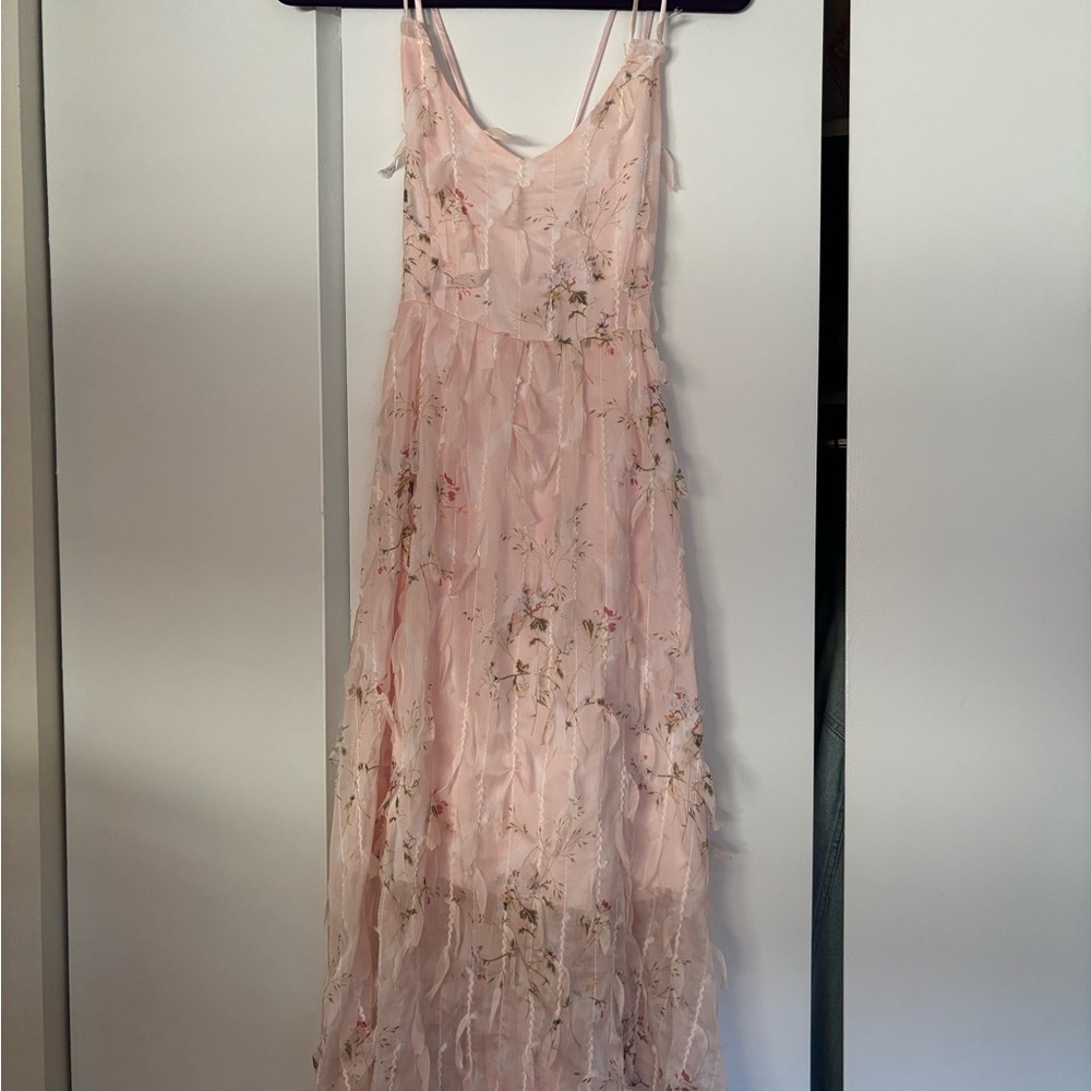 Feathery Floral Pink Midi Dress